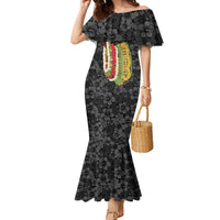 Hawaii Lei Kamehameha Family Matching Mermaid Dress and Hawaiian Shirt Ele'ele Seamless Pattern Hibiscus Flower LT9 Mom's Dress Black - Polynesian Pride