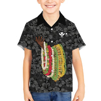 Hawaii Lei Kamehameha Family Matching Off Shoulder Maxi Dress and Hawaiian Shirt Ele'ele Seamless Pattern Hibiscus Flower LT9 Son's Shirt Black - Polynesian Pride