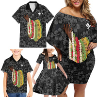 Hawaii Lei Kamehameha Family Matching Off Shoulder Short Dress and Hawaiian Shirt Ele'ele Seamless Pattern Hibiscus Flower LT9 - Polynesian Pride
