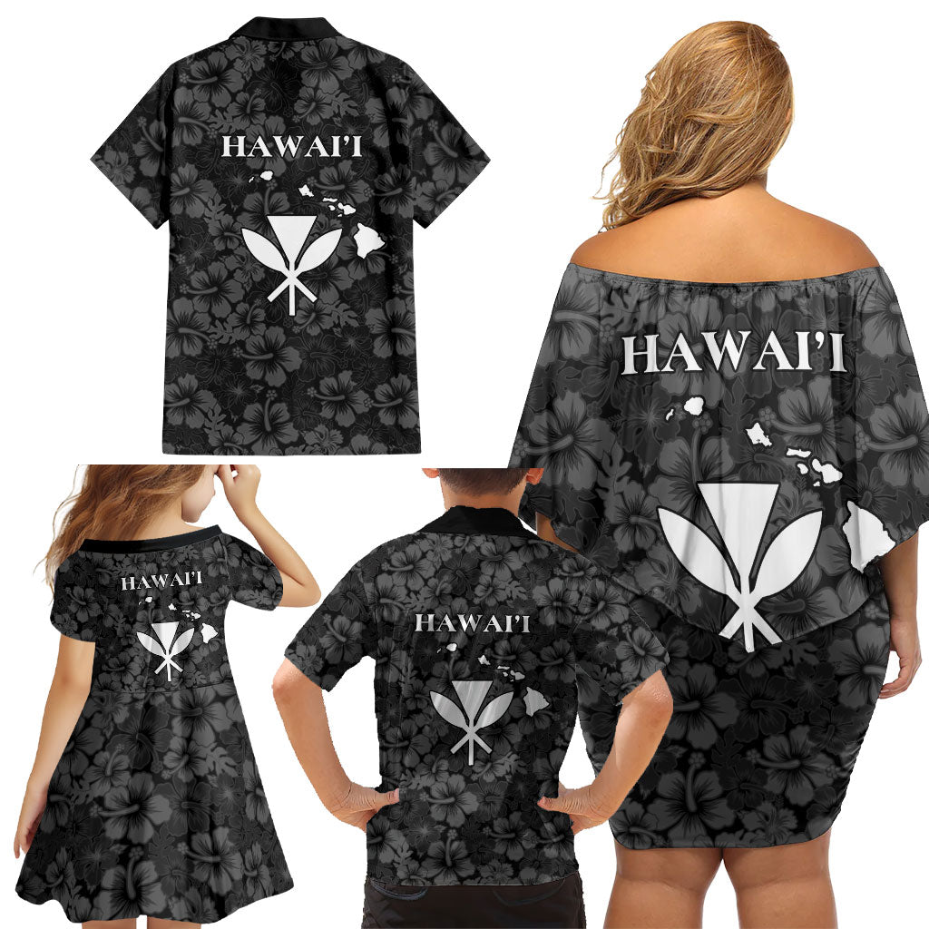 Hawaii Lei Kamehameha Family Matching Off Shoulder Short Dress and Hawaiian Shirt Ele'ele Seamless Pattern Hibiscus Flower LT9 - Polynesian Pride