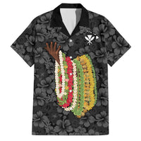 Hawaii Lei Kamehameha Family Matching Off Shoulder Short Dress and Hawaiian Shirt Ele'ele Seamless Pattern Hibiscus Flower LT9 Dad's Shirt - Short Sleeve Black - Polynesian Pride