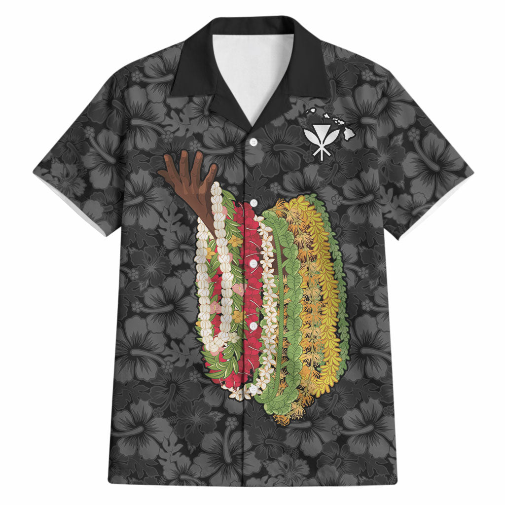 Hawaii Lei Kamehameha Hawaiian Shirt Ele'ele Seamless Pattern Hibiscus Flower LT9 Black - Polynesian Pride