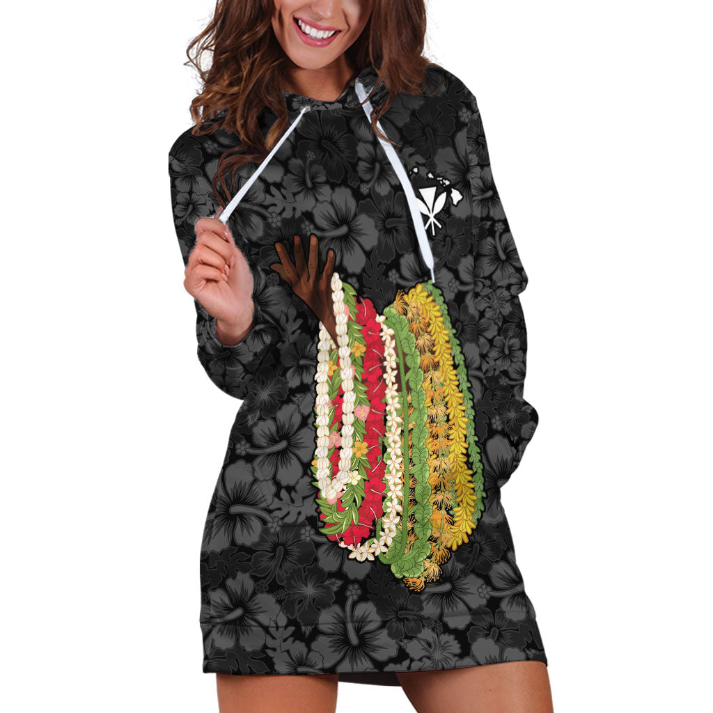 Hawaii Lei Kamehameha Hoodie Dress Ele'ele Seamless Pattern Hibiscus Flower
