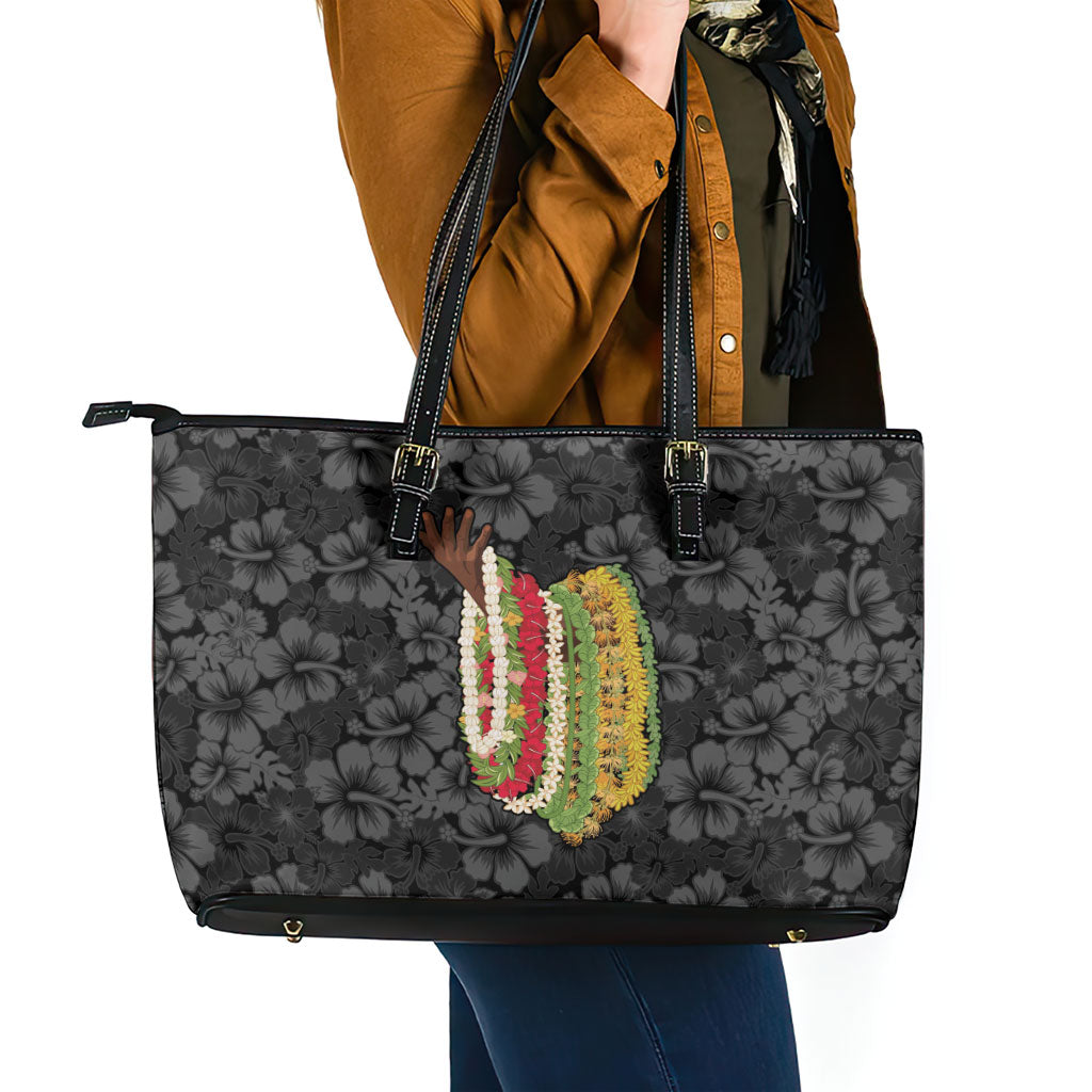 Hawaii Lei Kamehameha Leather Tote Bag Ele'ele Seamless Pattern Hibiscus Flower