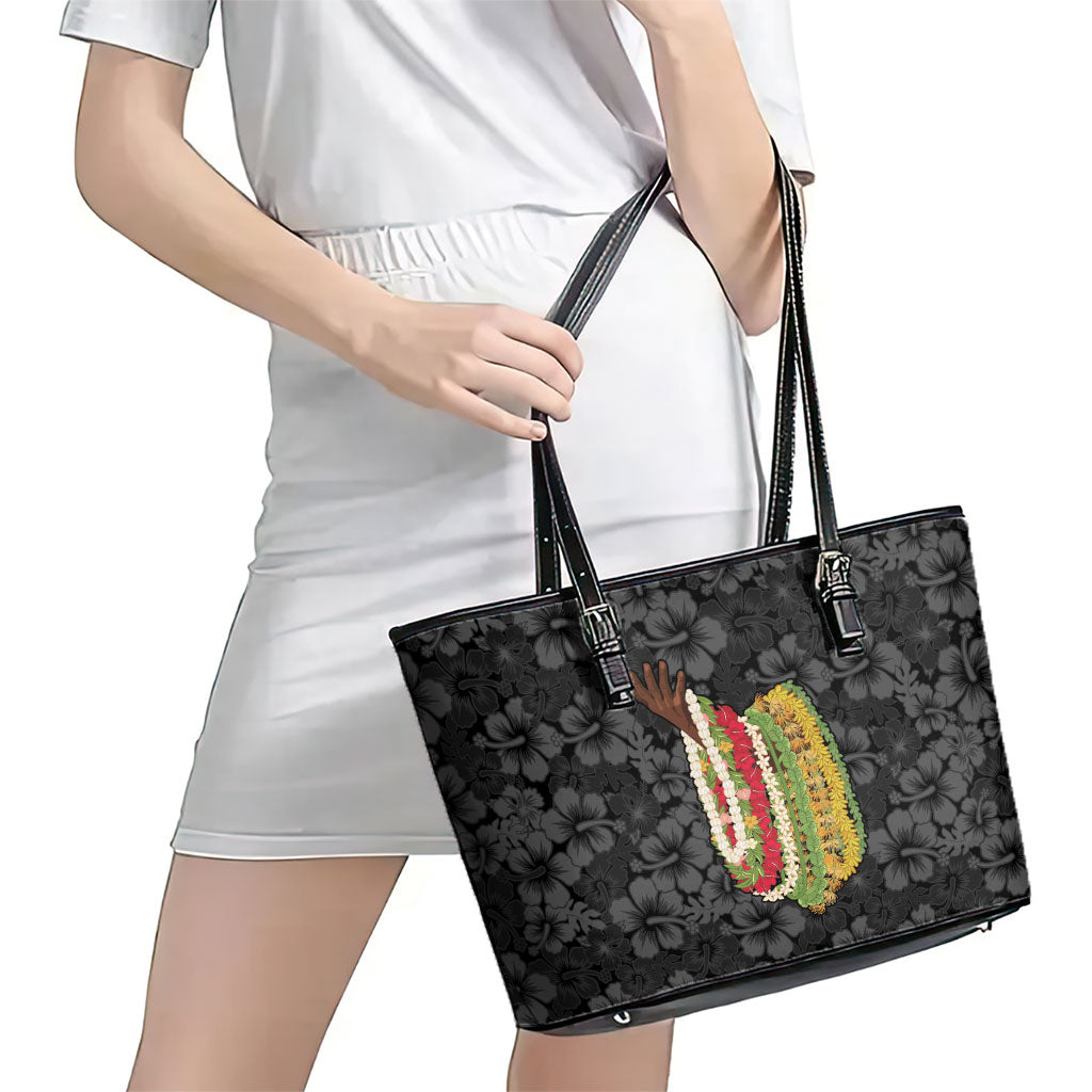 Hawaii Lei Kamehameha Leather Tote Bag Ele'ele Seamless Pattern Hibiscus Flower