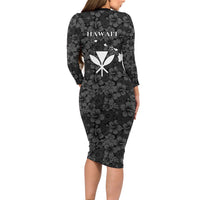Hawaii Lei Kamehameha Long Sleeve Bodycon Dress Ele'ele Seamless Pattern Hibiscus Flower