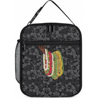 Hawaii Lei Kamehameha Lunch Bag Ele'ele Seamless Pattern Hibiscus Flower LT9 10.2 × 8.3 × 4.3 inch Black - Polynesian Pride