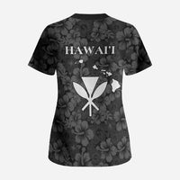 Hawaii Lei Kamehameha Scrub Top Ele'ele Seamless Pattern Hibiscus Flower LT9 - Polynesian Pride