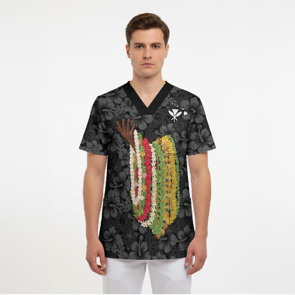 Hawaii Lei Kamehameha Scrub Top Ele'ele Seamless Pattern Hibiscus Flower LT9 - Polynesian Pride