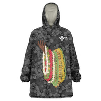 Hawaii Lei Kamehameha Wearable Blanket Hoodie Ele'ele Seamless Pattern Hibiscus Flower LT9 One Size Black - Polynesian Pride