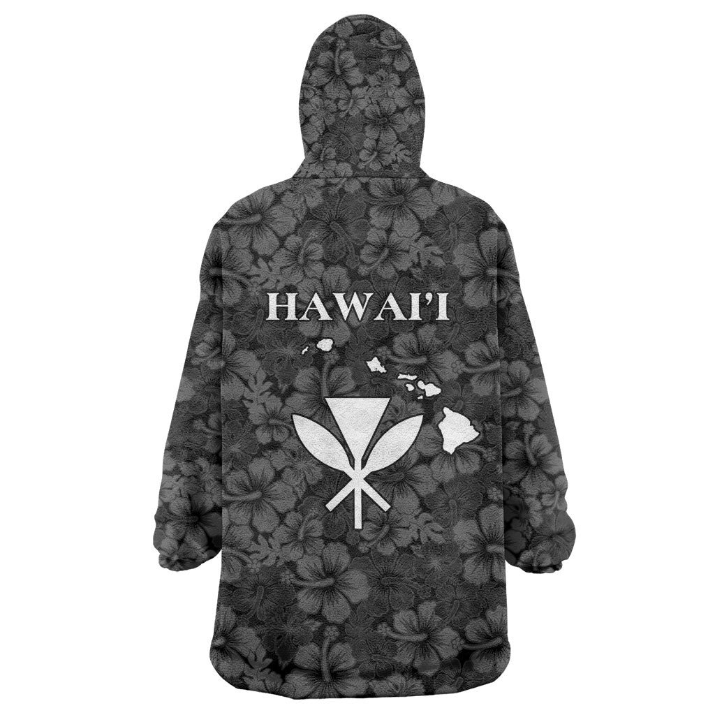 Hawaii Lei Kamehameha Wearable Blanket Hoodie Ele'ele Seamless Pattern Hibiscus Flower LT9 - Polynesian Pride
