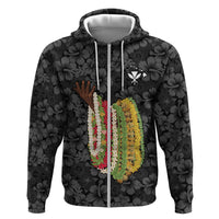 Hawaii Lei Kamehameha Zip Hoodie Ele'ele Seamless Pattern Hibiscus Flower LT9 Zip Hoodie Black - Polynesian Pride