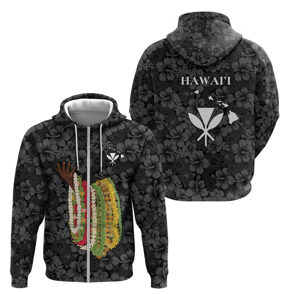 Hawaii Lei Kamehameha Zip Hoodie Ele'ele Seamless Pattern Hibiscus Flower LT9 - Polynesian Pride