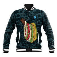 Hawaii Lei Kamehameha Baseball Jacket Uliuli Seamless Pattern Hibiscus Flower LT9 Unisex Blue - Polynesian Pride
