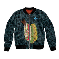 Hawaii Lei Kamehameha Bomber Jacket Uliuli Seamless Pattern Hibiscus Flower LT9 Unisex Blue - Polynesian Pride