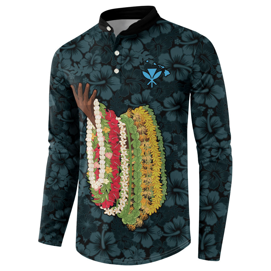 Hawaii Lei Kamehameha Button Sweatshirt Uliuli Seamless Pattern Hibiscus Flower LT9 - Polynesian Pride
