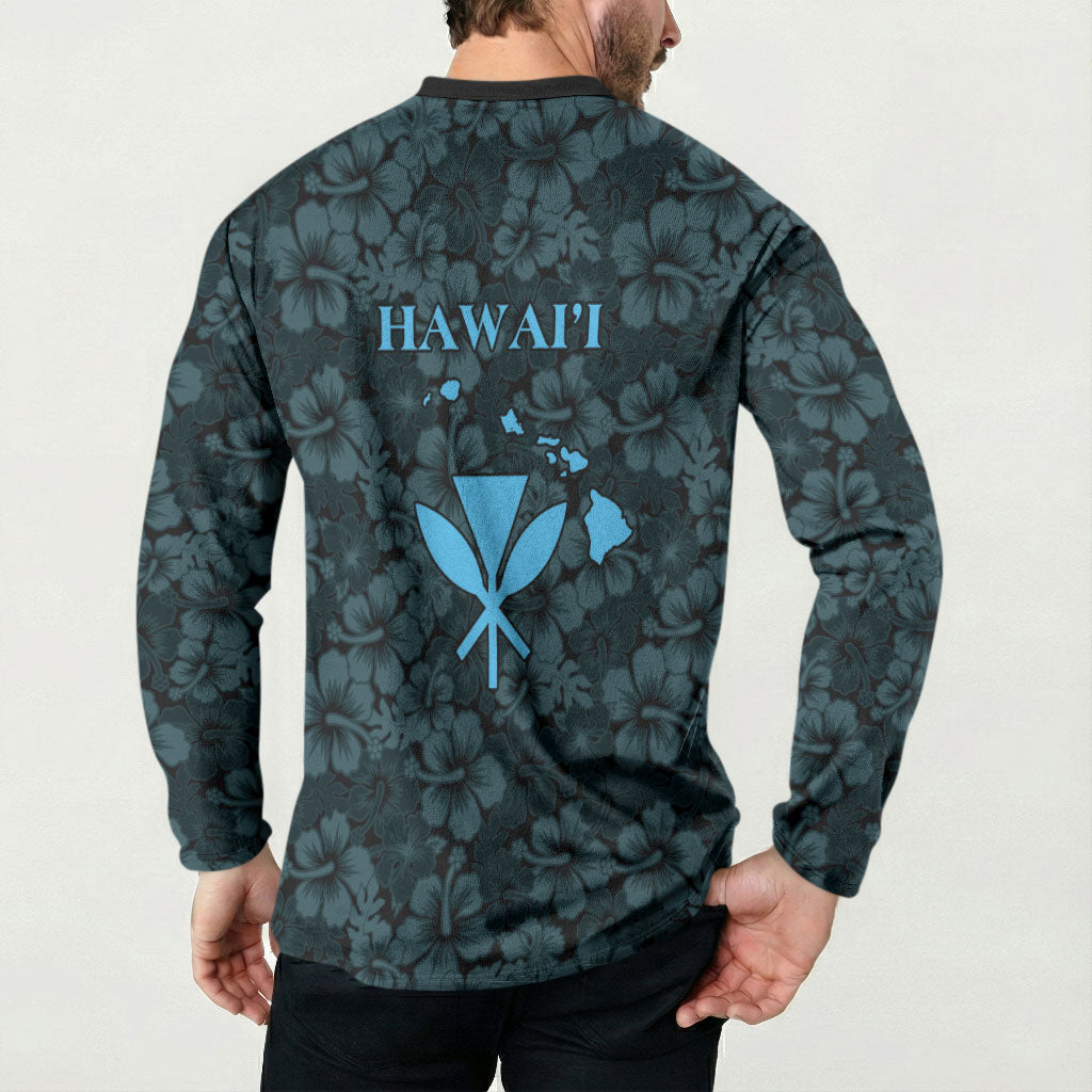 Hawaii Lei Kamehameha Button Sweatshirt Uliuli Seamless Pattern Hibiscus Flower LT9 - Polynesian Pride