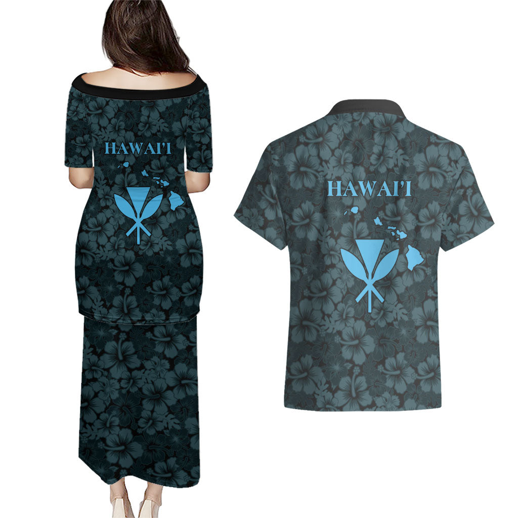 Hawaii Lei Kamehameha Couples Matching Puletasi and Hawaiian Shirt Uliuli Seamless Pattern Hibiscus Flower