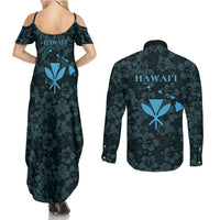 Hawaii Lei Kamehameha Couples Matching Summer Maxi Dress and Long Sleeve Button Shirt Uliuli Seamless Pattern Hibiscus Flower