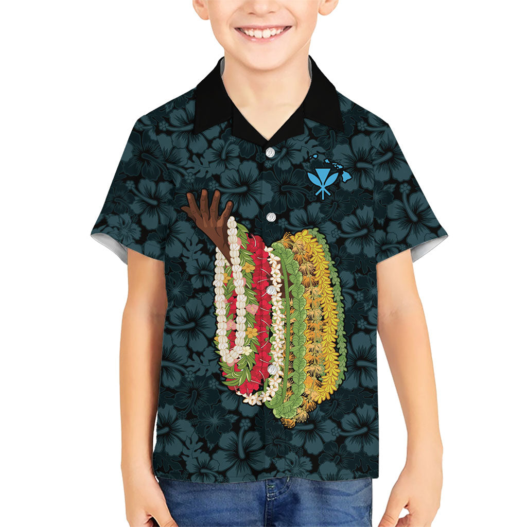 Hawaii Lei Kamehameha Family Matching Long Sleeve Bodycon Dress and Hawaiian Shirt Uliuli Seamless Pattern Hibiscus Flower LT9 Son's Shirt Blue - Polynesian Pride
