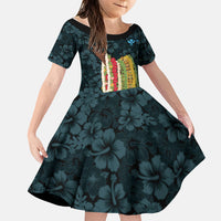 Hawaii Lei Kamehameha Family Matching Off Shoulder Short Dress and Hawaiian Shirt Uliuli Seamless Pattern Hibiscus Flower LT9 Daughter's Dress Blue - Polynesian Pride