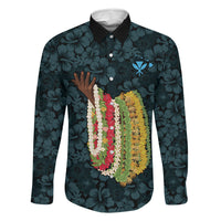 Hawaii Lei Kamehameha Family Matching Puletasi and Hawaiian Shirt Uliuli Seamless Pattern Hibiscus Flower LT9 Dad's Shirt - Long Sleeve Blue - Polynesian Pride