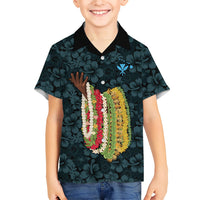 Hawaii Lei Kamehameha Family Matching Short Sleeve Bodycon Dress and Hawaiian Shirt Uliuli Seamless Pattern Hibiscus Flower LT9 Son's Shirt Blue - Polynesian Pride