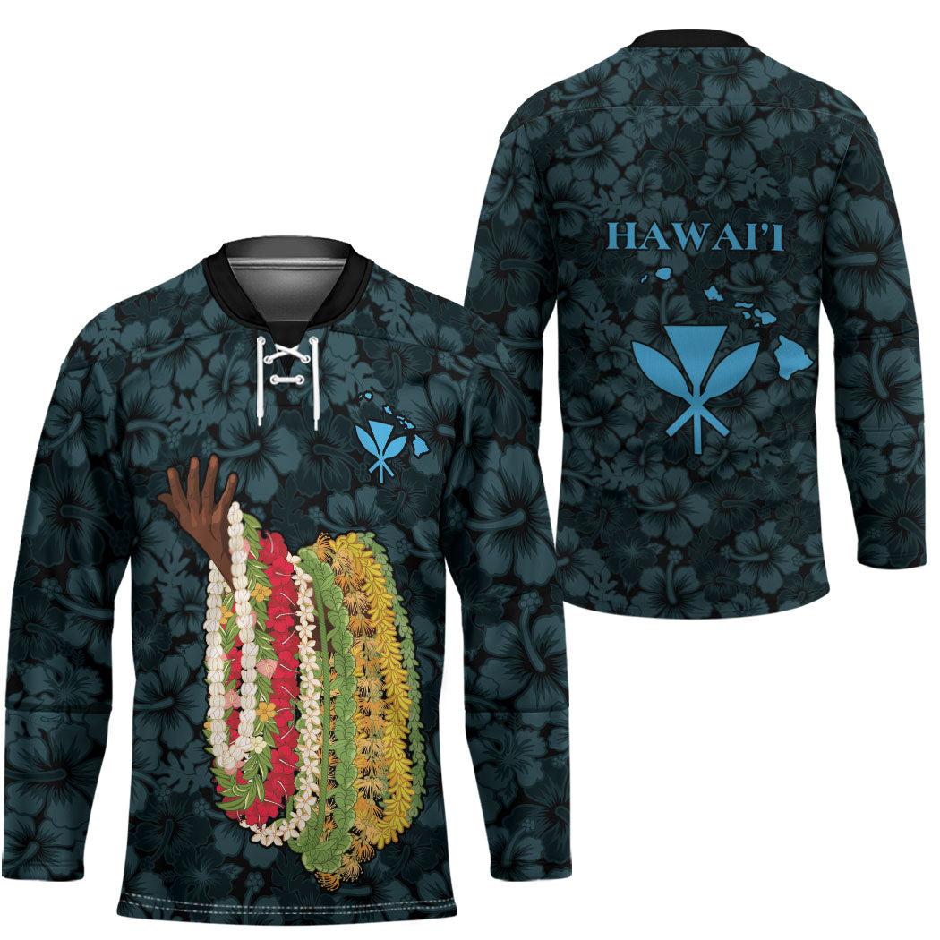 Hawaii Lei Kamehameha Hockey Jersey Uliuli Seamless Pattern Hibiscus Flower