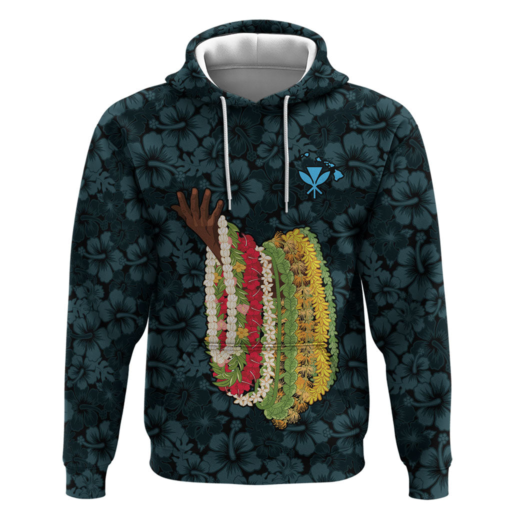 Hawaii Lei Kamehameha Hoodie Uliuli Seamless Pattern Hibiscus Flower LT9 Pullover Hoodie Blue - Polynesian Pride