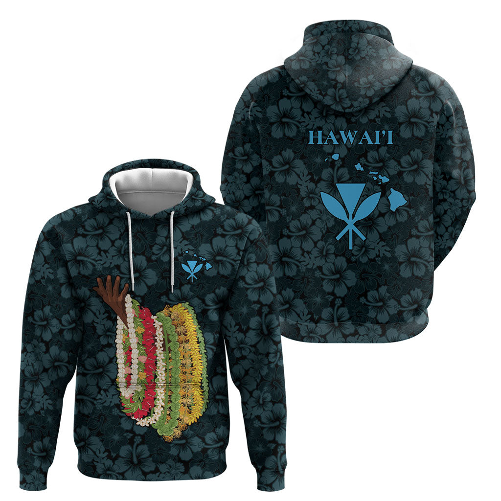Hawaii Lei Kamehameha Hoodie Uliuli Seamless Pattern Hibiscus Flower LT9 - Polynesian Pride