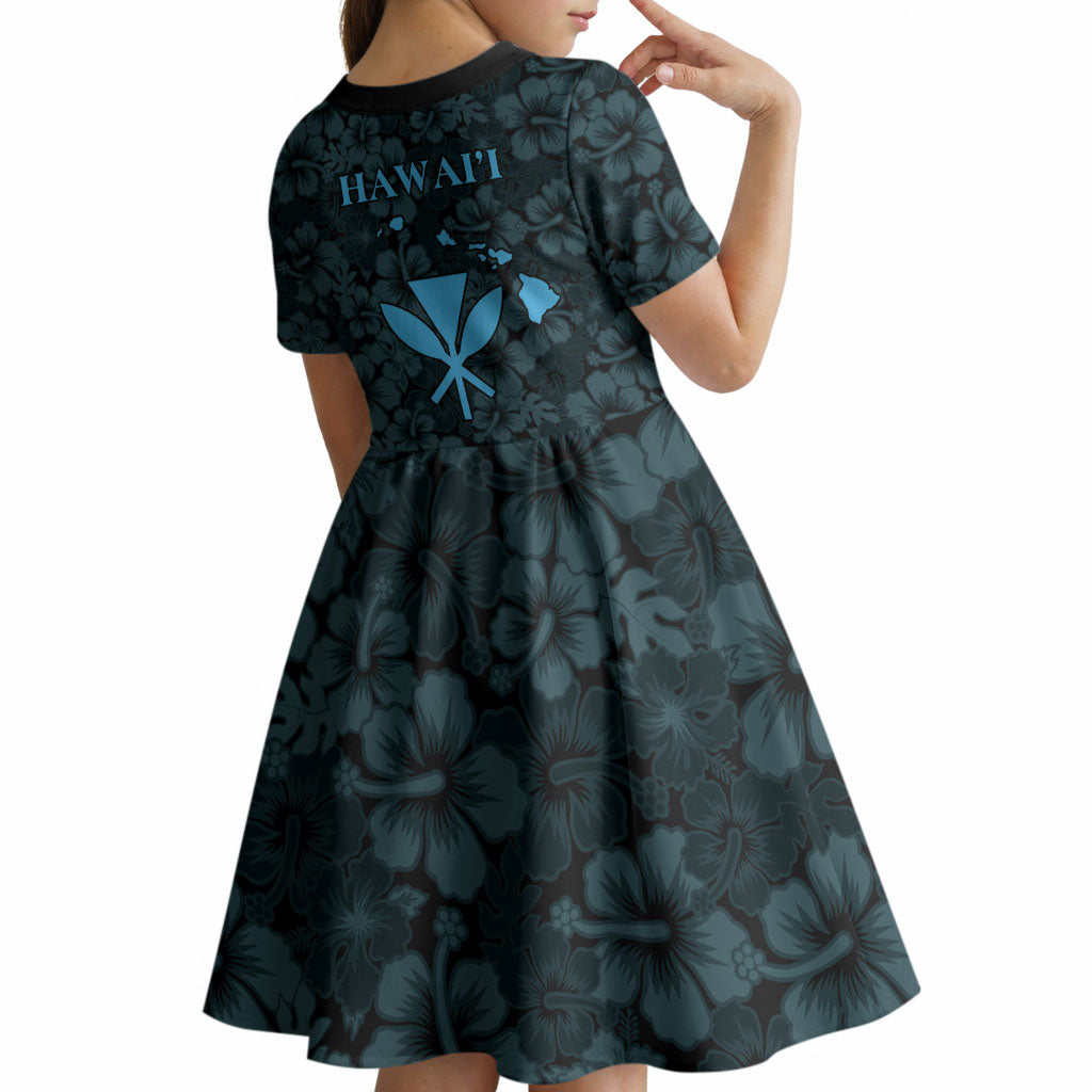 Hawaii Lei Kamehameha Kid Short Sleeve Dress Uliuli Seamless Pattern Hibiscus Flower LT9 - Polynesian Pride