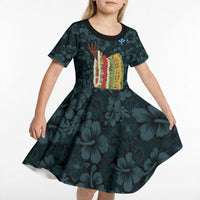 Hawaii Lei Kamehameha Kid Short Sleeve Dress Uliuli Seamless Pattern Hibiscus Flower LT9 - Polynesian Pride