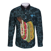 Hawaii Lei Kamehameha Long Sleeve Button Shirt Uliuli Seamless Pattern Hibiscus Flower