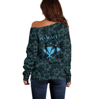 Hawaii Lei Kamehameha Off Shoulder Sweater Uliuli Seamless Pattern Hibiscus Flower LT9 - Polynesian Pride