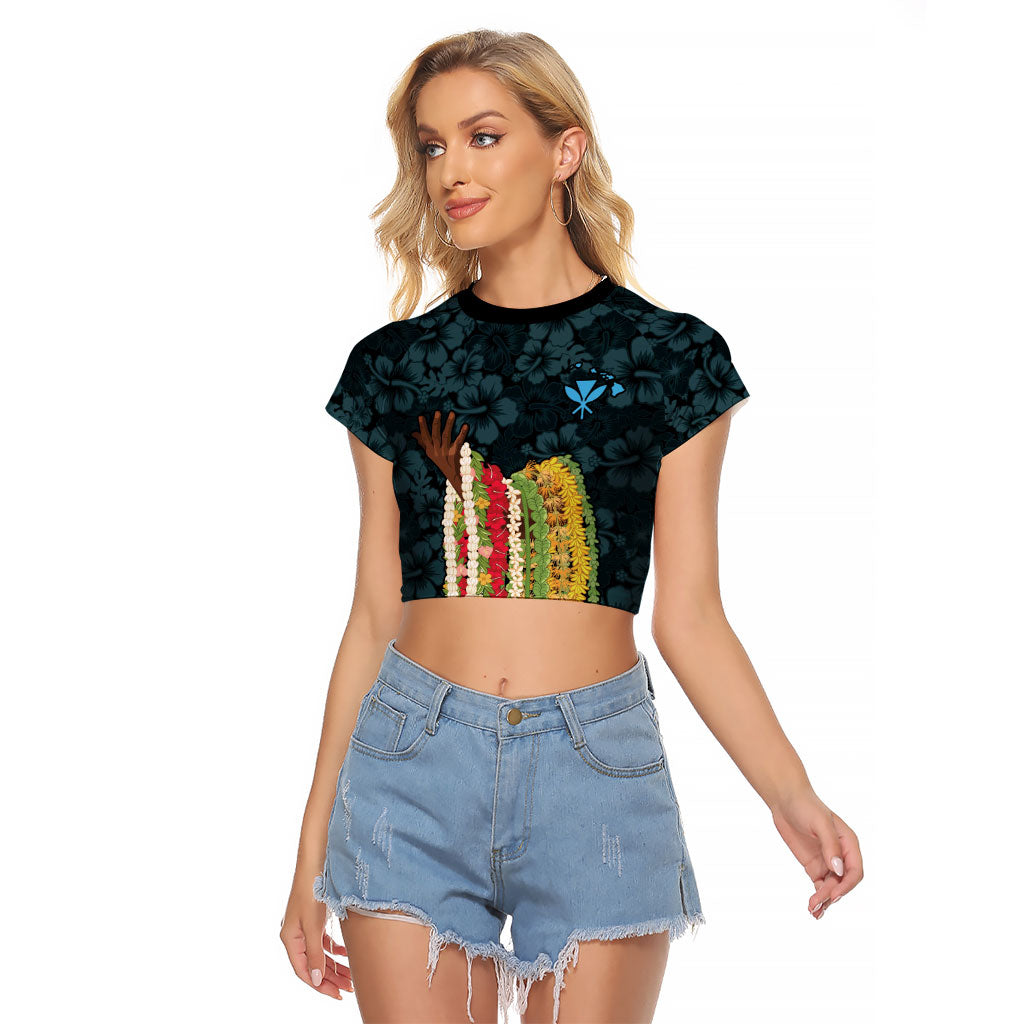 Hawaii Lei Kamehameha Raglan Cropped T Shirt Uliuli Seamless Pattern Hibiscus Flower