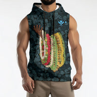 Hawaii Lei Kamehameha Sleeveless Hoodie Uliuli Seamless Pattern Hibiscus Flower