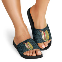 Hawaii Lei Kamehameha Slide Sandals Uliuli Seamless Pattern Hibiscus Flower