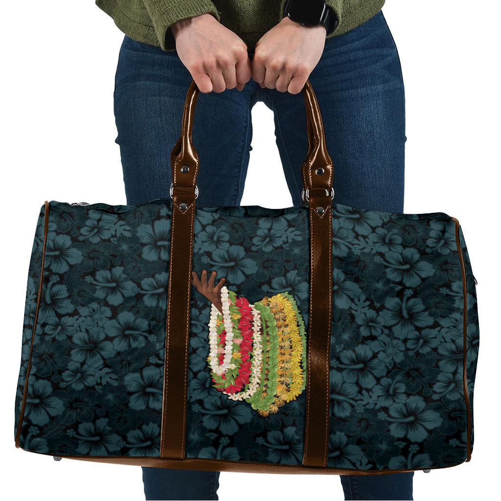 Hawaii Lei Kamehameha Travel Bag Uliuli Seamless Pattern Hibiscus Flower LT9 Blue - Polynesian Pride