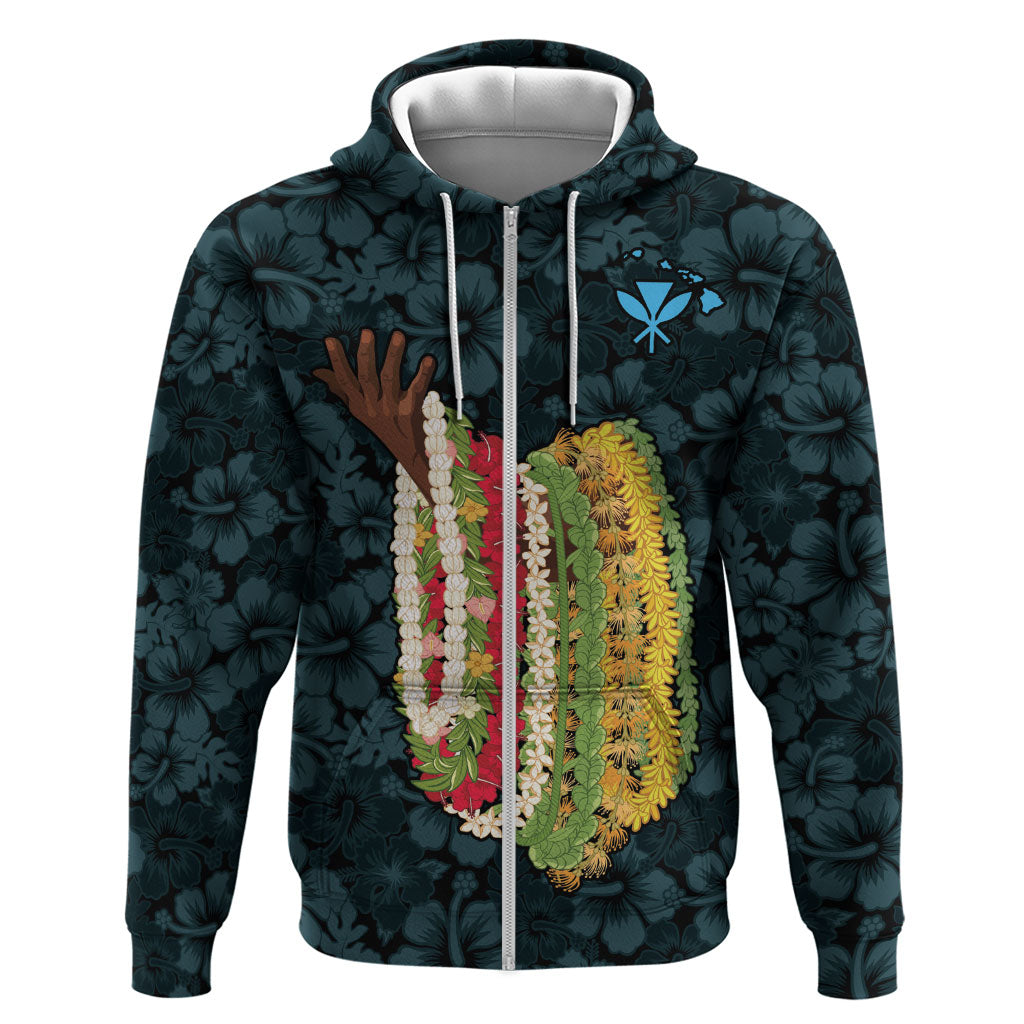 Hawaii Lei Kamehameha Zip Hoodie Uliuli Seamless Pattern Hibiscus Flower