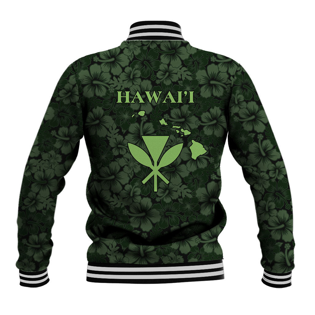 Hawaii Lei Kamehameha Baseball Jacket Oma'oma'o Seamless Pattern Hibiscus Flower