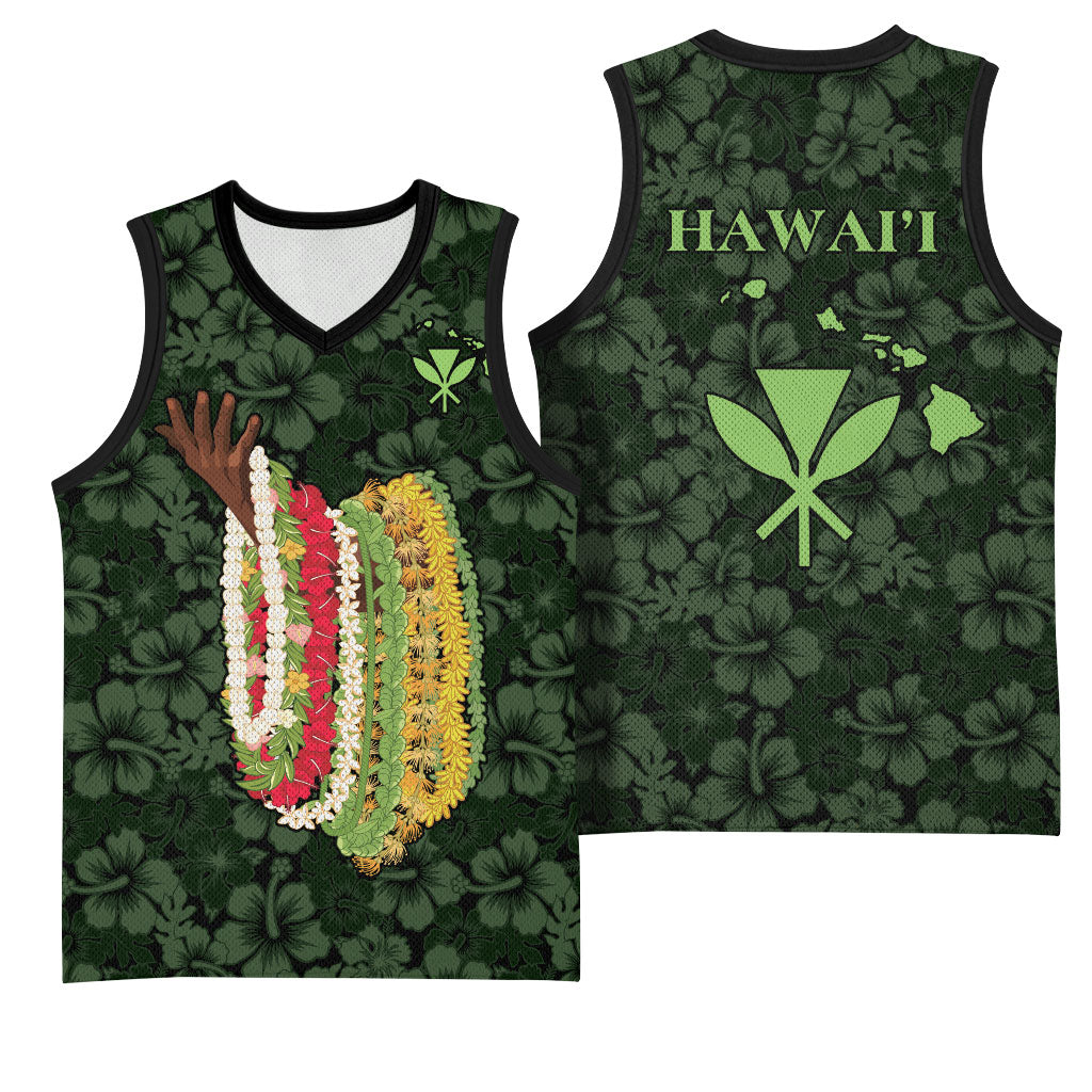 Hawaii Lei Kamehameha Basketball Jersey Oma'oma'o Seamless Pattern Hibiscus Flower