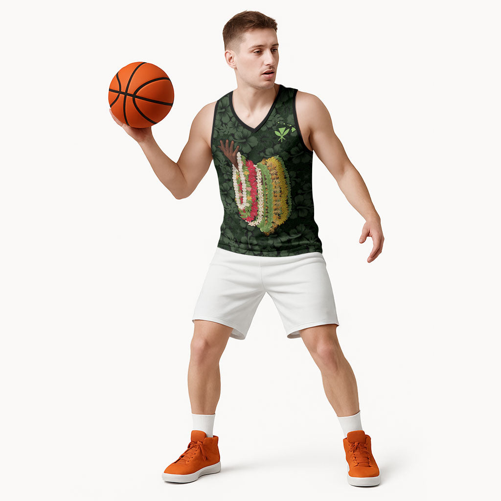 Hawaii Lei Kamehameha Basketball Jersey Oma'oma'o Seamless Pattern Hibiscus Flower