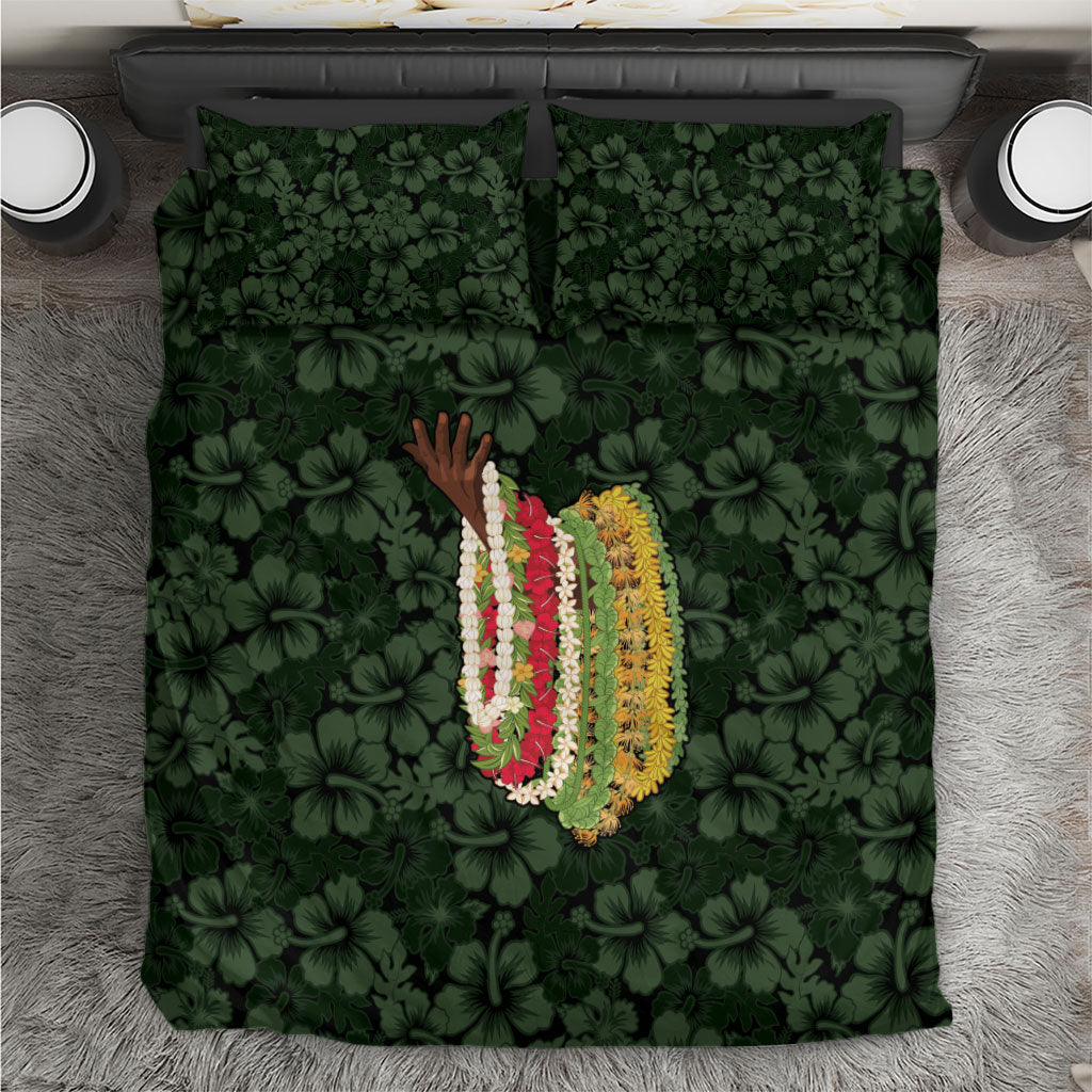Hawaii Lei Kamehameha Bedding Set Oma'oma'o Seamless Pattern Hibiscus Flower