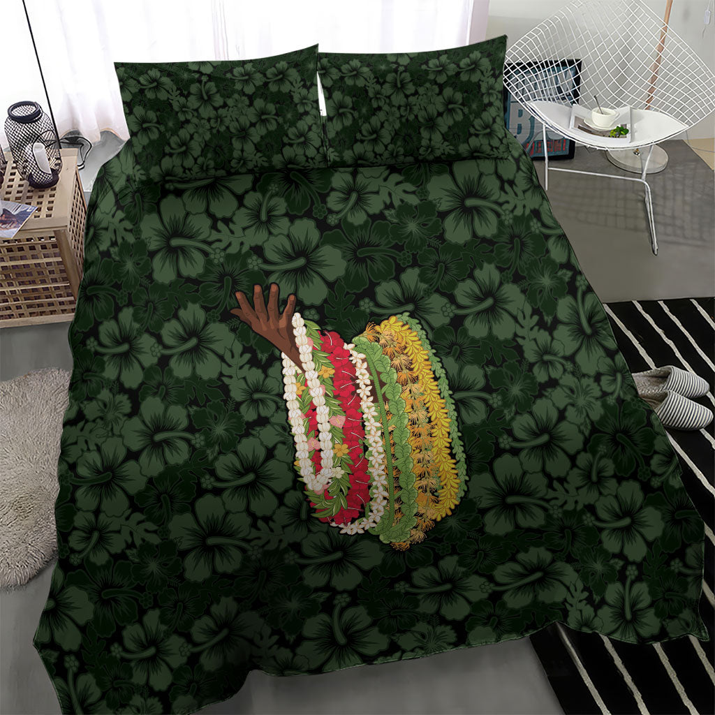Hawaii Lei Kamehameha Bedding Set Oma'oma'o Seamless Pattern Hibiscus Flower