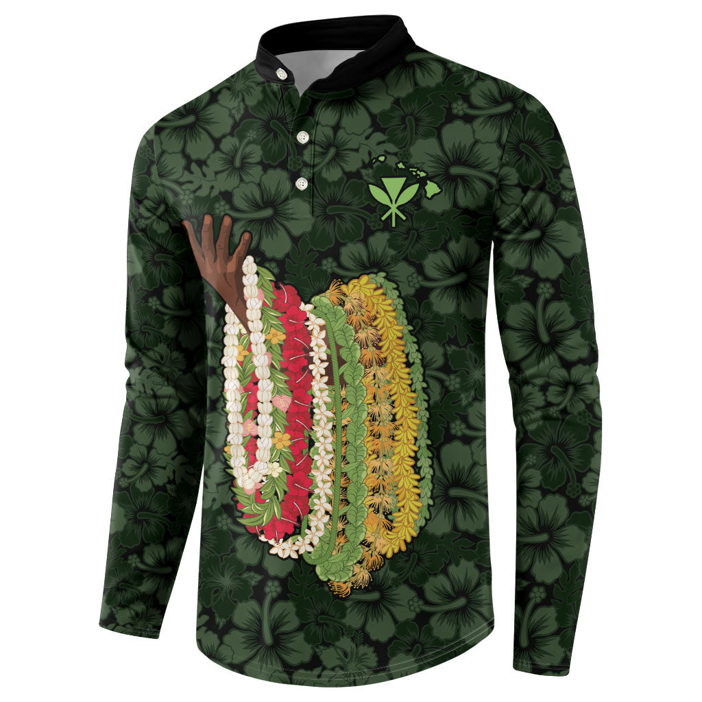 Hawaii Lei Kamehameha Button Sweatshirt Oma'oma'o Seamless Pattern Hibiscus Flower