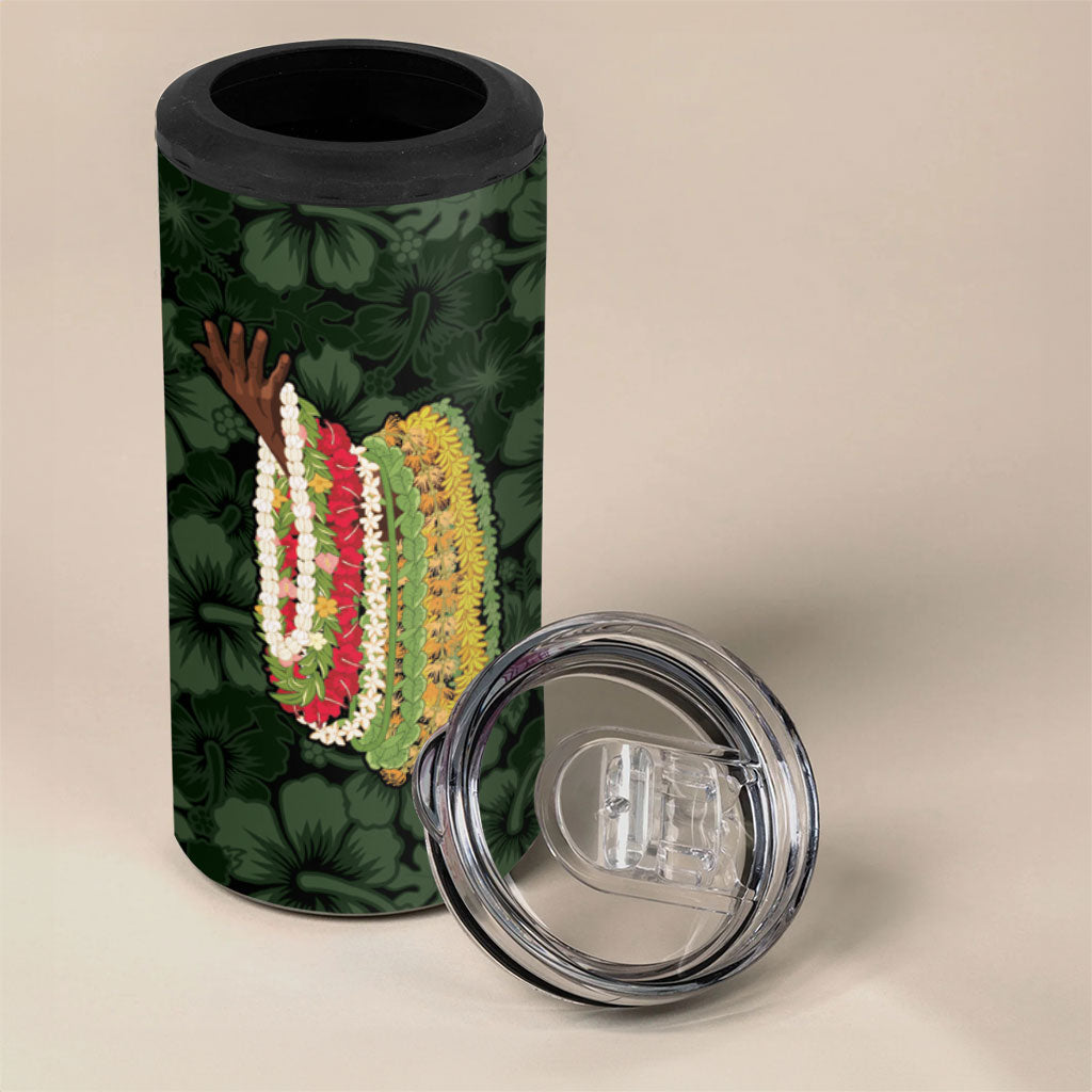 Hawaii Lei Kamehameha 4 in 1 Can Cooler Tumbler Oma'oma'o Seamless Pattern Hibiscus Flower