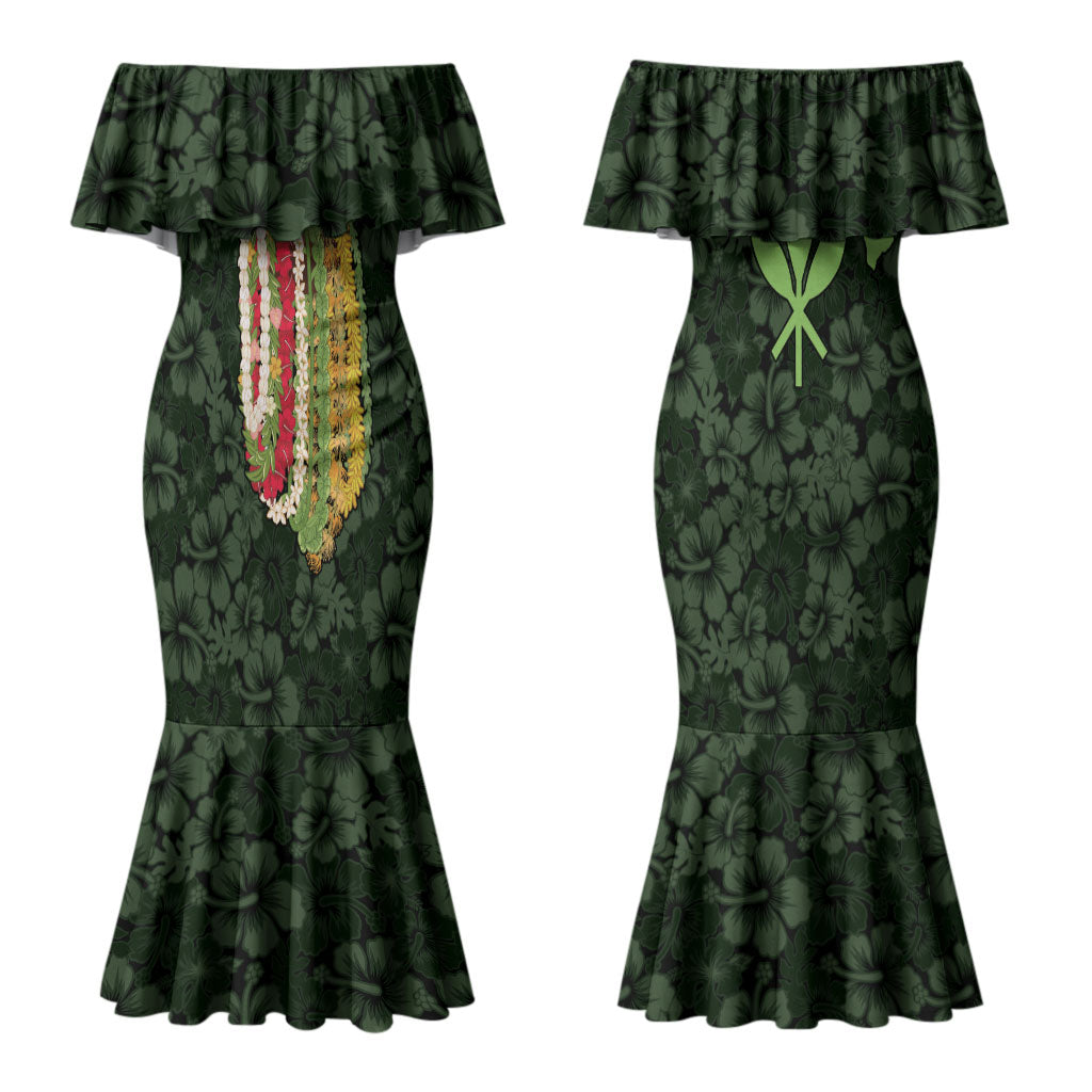 Hawaii Lei Kamehameha Couples Matching Mermaid Dress and Long Sleeve Button Shirt Oma'oma'o Seamless Pattern Hibiscus Flower LT9 - Polynesian Pride