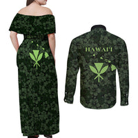 Hawaii Lei Kamehameha Couples Matching Off Shoulder Maxi Dress and Long Sleeve Button Shirt Oma'oma'o Seamless Pattern Hibiscus Flower LT9 - Polynesian Pride