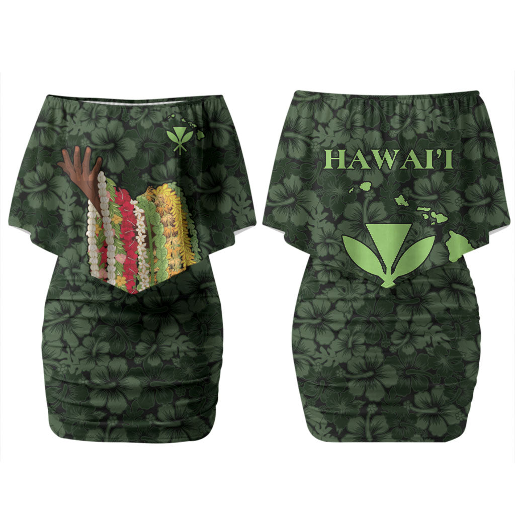 Hawaii Lei Kamehameha Couples Matching Off Shoulder Short Dress and Long Sleeve Button Shirt Oma'oma'o Seamless Pattern Hibiscus Flower LT9 - Polynesian Pride