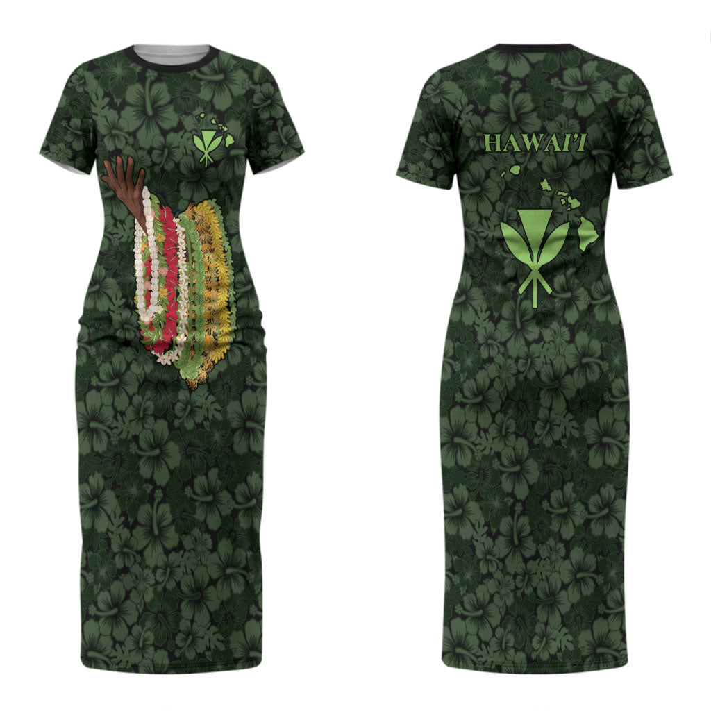 Hawaii Lei Kamehameha Couples Matching Short Sleeve Bodycon Dress and Hawaiian Shirt Oma'oma'o Seamless Pattern Hibiscus Flower LT9 - Polynesian Pride